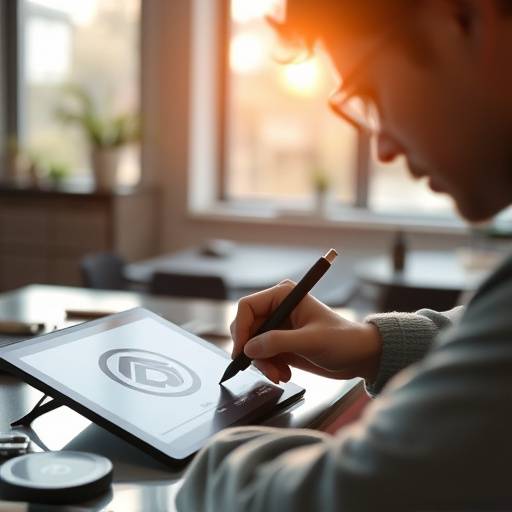 Ein Grafikdesigner arbeitet mit einem Stift auf einem Tablet, um ein Logo zu entwerfen.