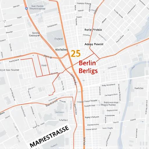 Karte von Berlin mit dem Standort Marienstraße 25 deutlich markiert, um die Adresse von KreativKraft Medien zu visualisieren.